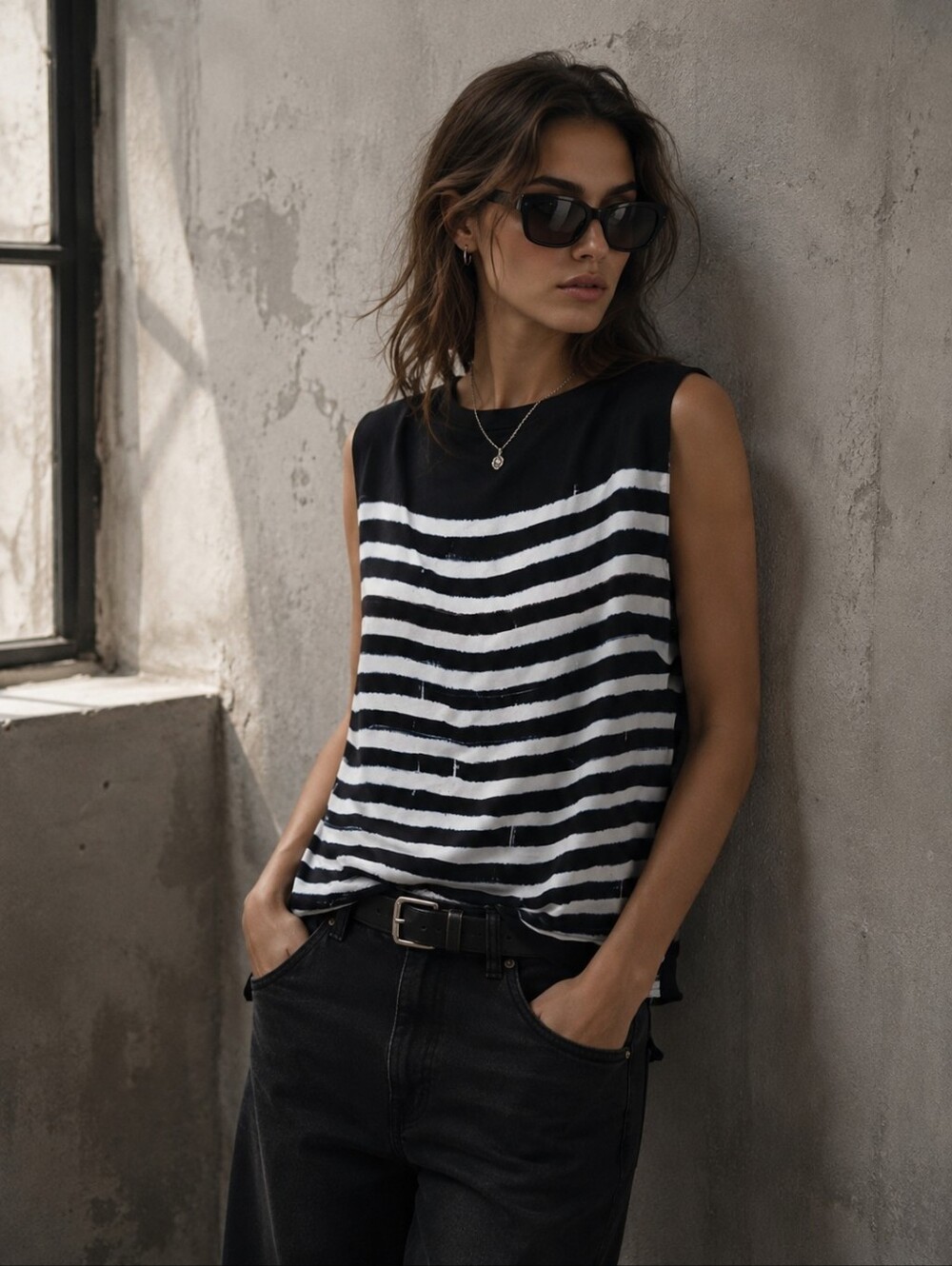 ALLSAINTS 100% SILK Sleeveless Top Blouse US 2 Black White Striped ITALY PRINTED